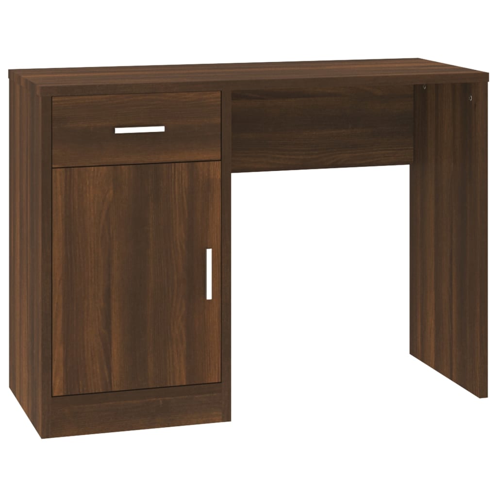 Desk with cupboard and drawer 100x40x73 cm processed wood brown oak