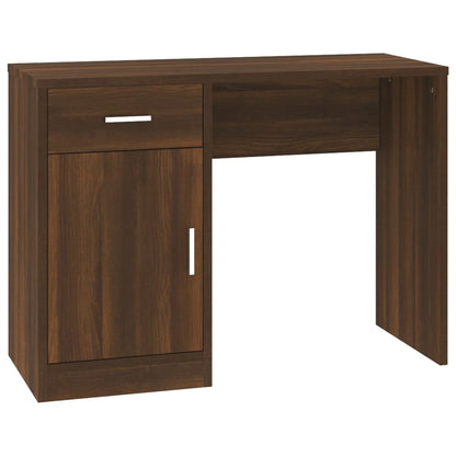 Desk with cupboard and drawer 100x40x73 cm processed wood brown oak