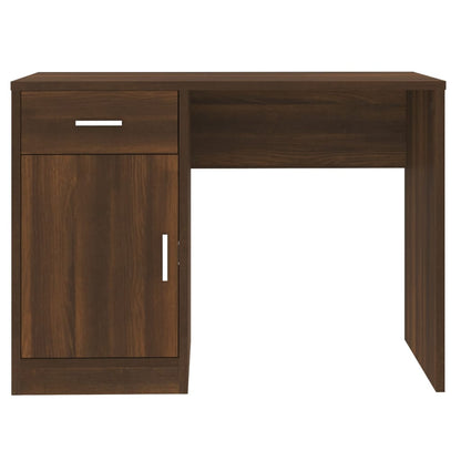 Desk with cupboard and drawer 100x40x73 cm processed wood brown oak