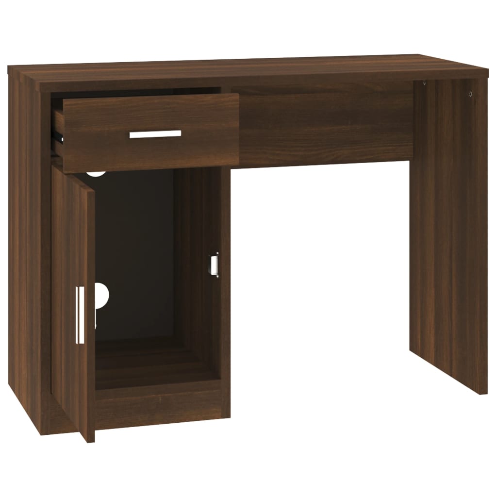 Desk with cupboard and drawer 100x40x73 cm processed wood brown oak