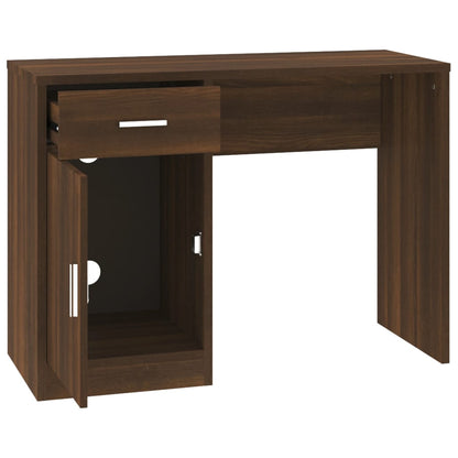 Desk with cupboard and drawer 100x40x73 cm processed wood brown oak