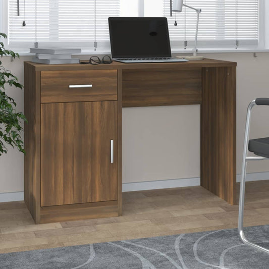 Desk with cupboard and drawer 100x40x73 cm processed wood brown oak