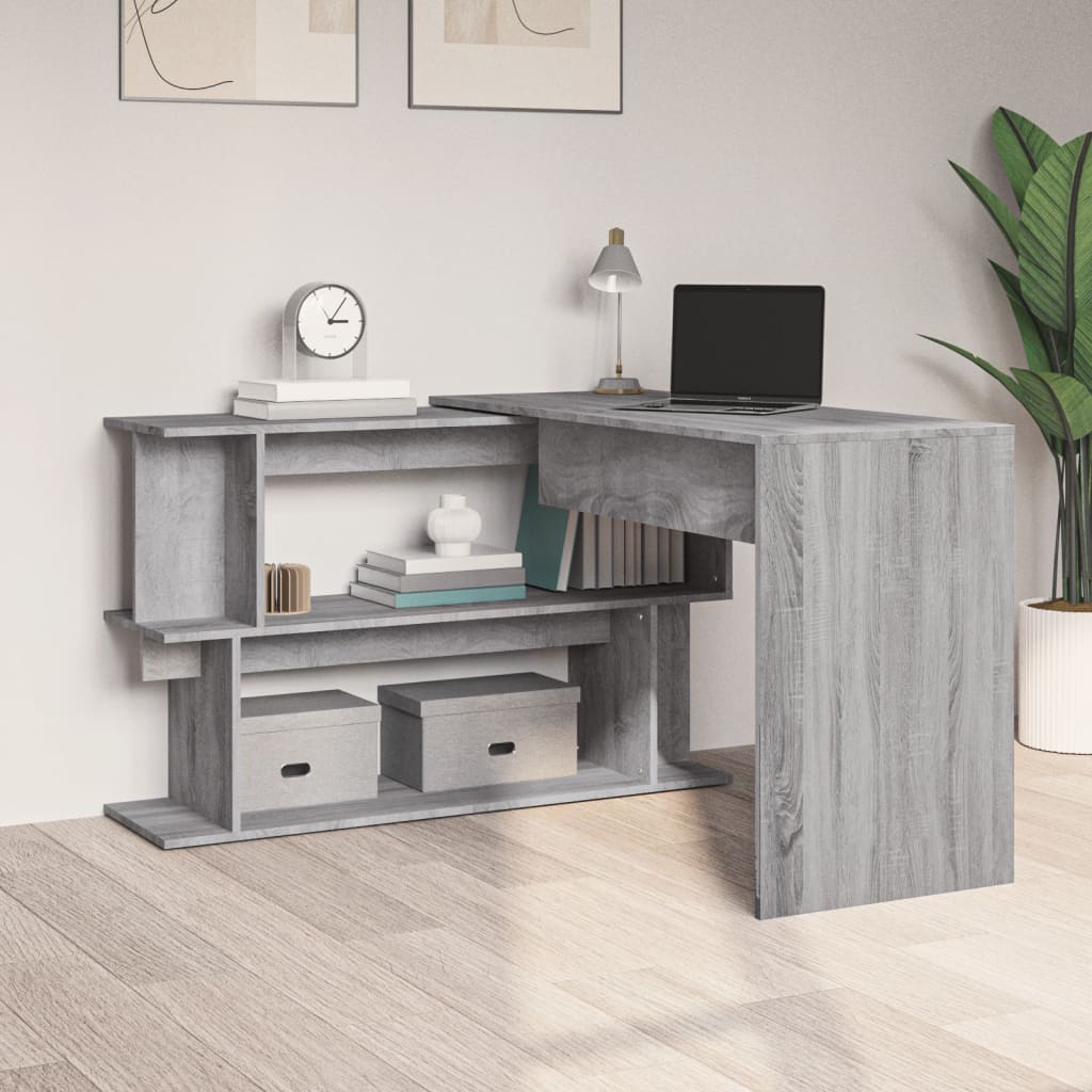 Corner desk 200x50x76 cm processed wood gray sonoma oak