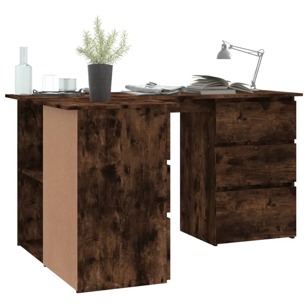 Corner desk 145x100x76 cm processed wood smoked oak color