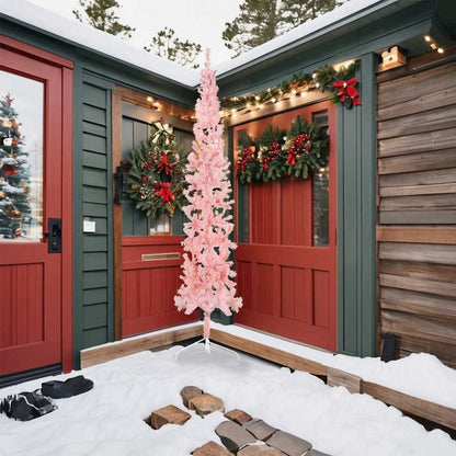 Kunstkerstboom half met standaard smal 240 cm roze