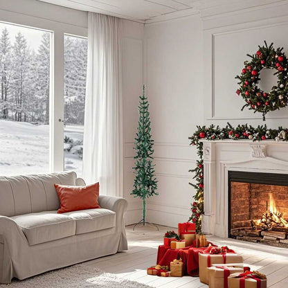 Kunstkerstboom half met standaard smal 150 cm groen