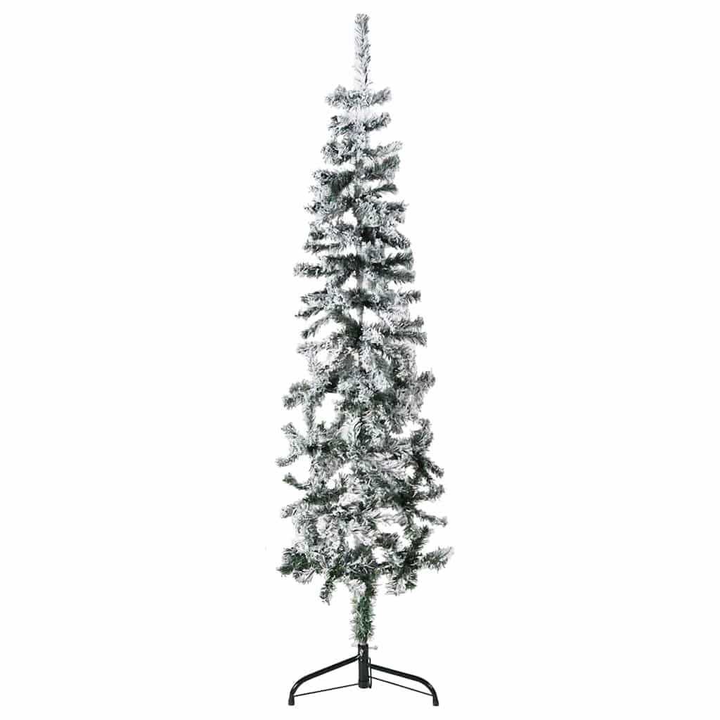 Kunstkerstboom half met sneeuw smal 150 cm