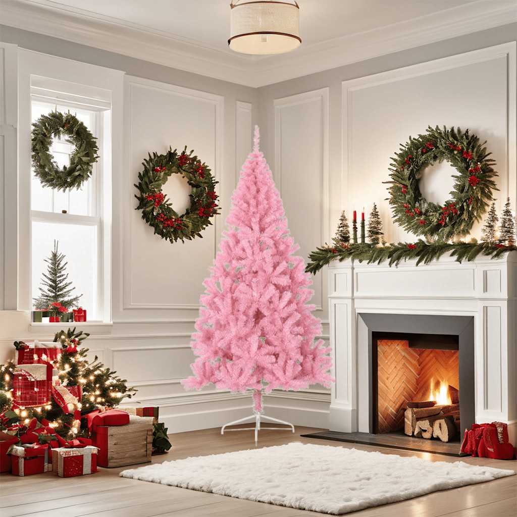 Kunstkerstboom met standaard half 180 cm PVC roze
