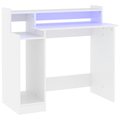 Desk with LED lighting 97x45x90 cm processed wood white