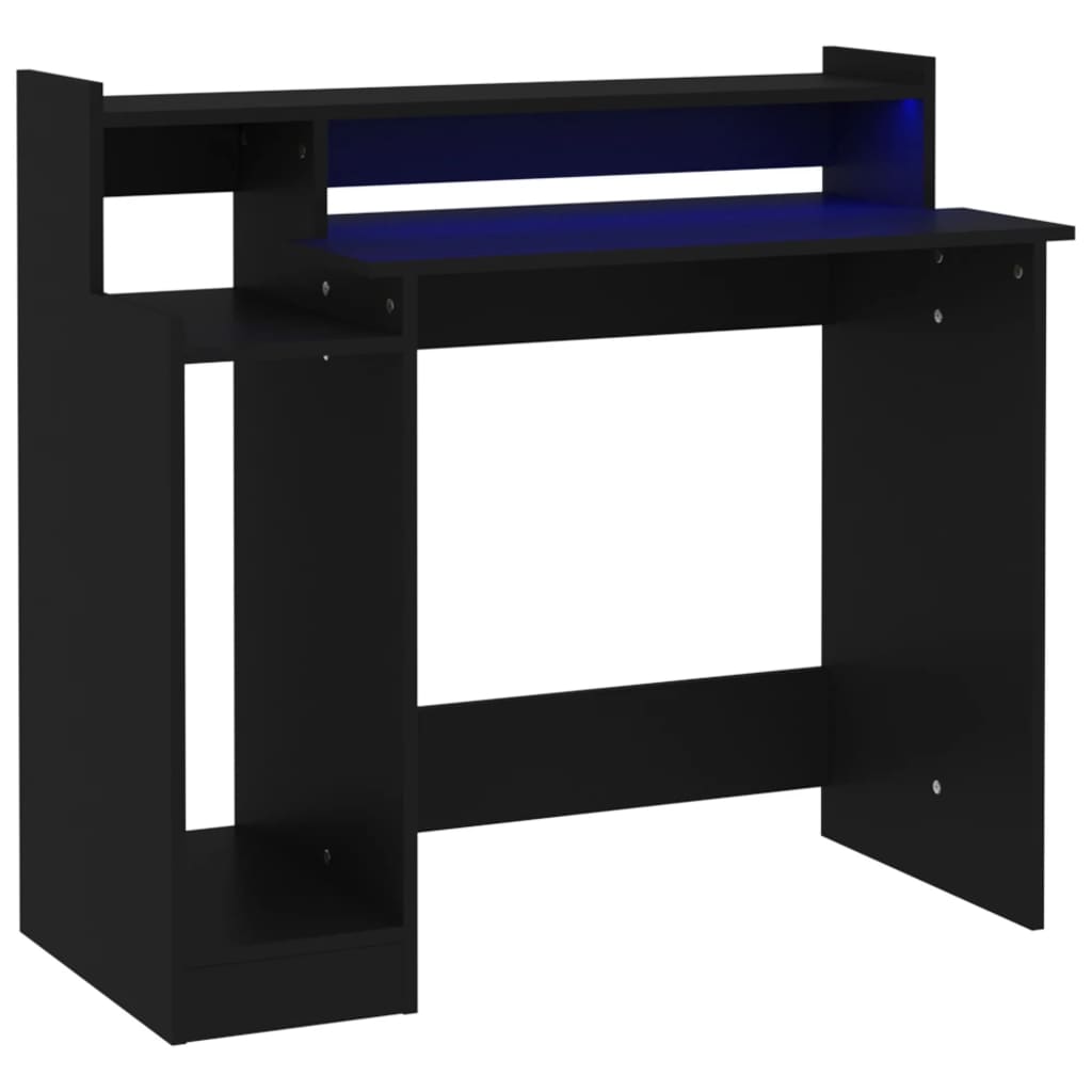Desk with LED lighting 97x45x90 cm processed wood black
