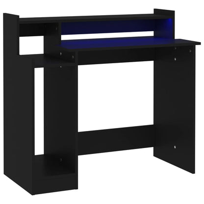 Desk with LED lighting 97x45x90 cm processed wood black