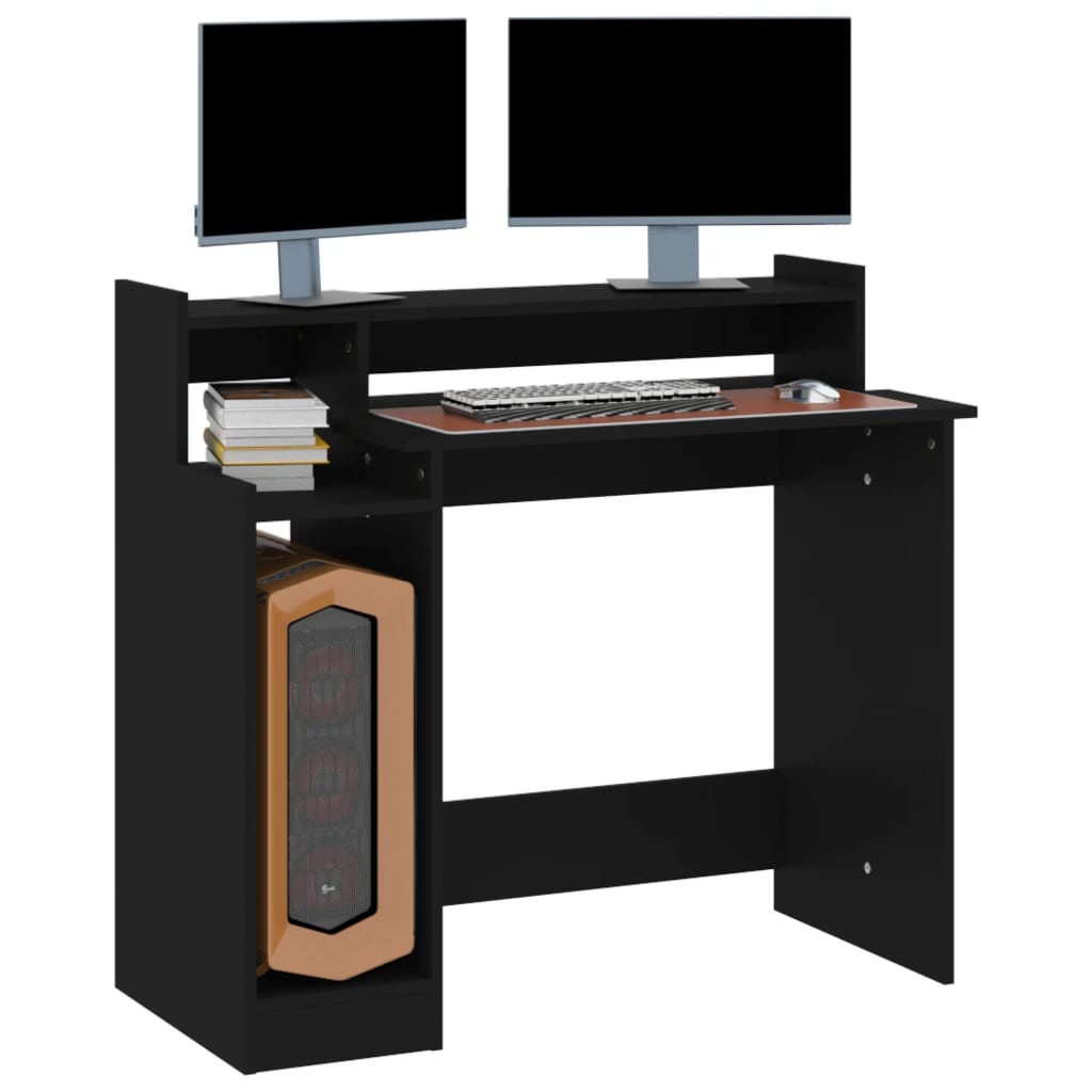 Desk with LED lighting 97x45x90 cm processed wood black