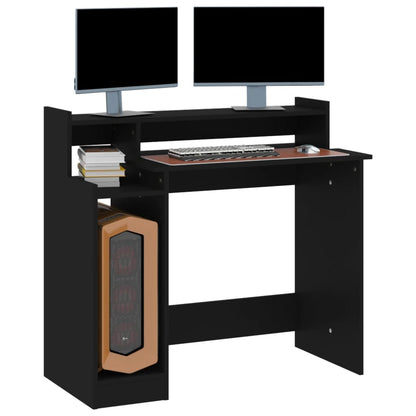 Desk with LED lighting 97x45x90 cm processed wood black