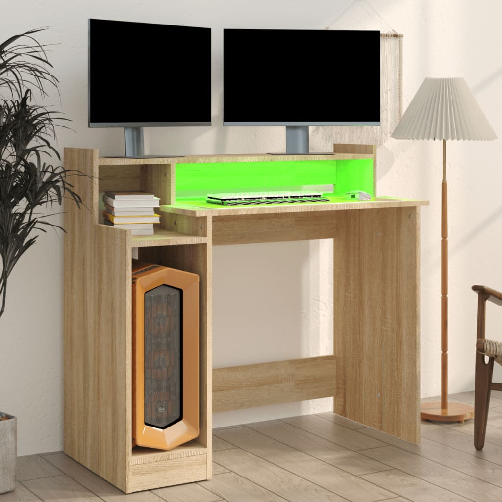 Desk with LED lighting 97x45x90 cm wood sonoma oak color