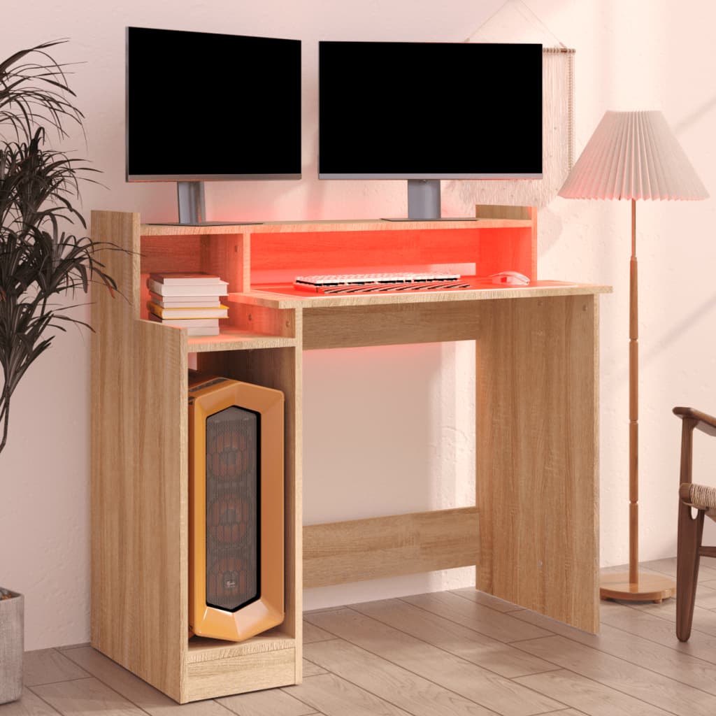 Desk with LED lighting 97x45x90 cm wood sonoma oak color