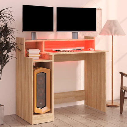Desk with LED lighting 97x45x90 cm wood sonoma oak color