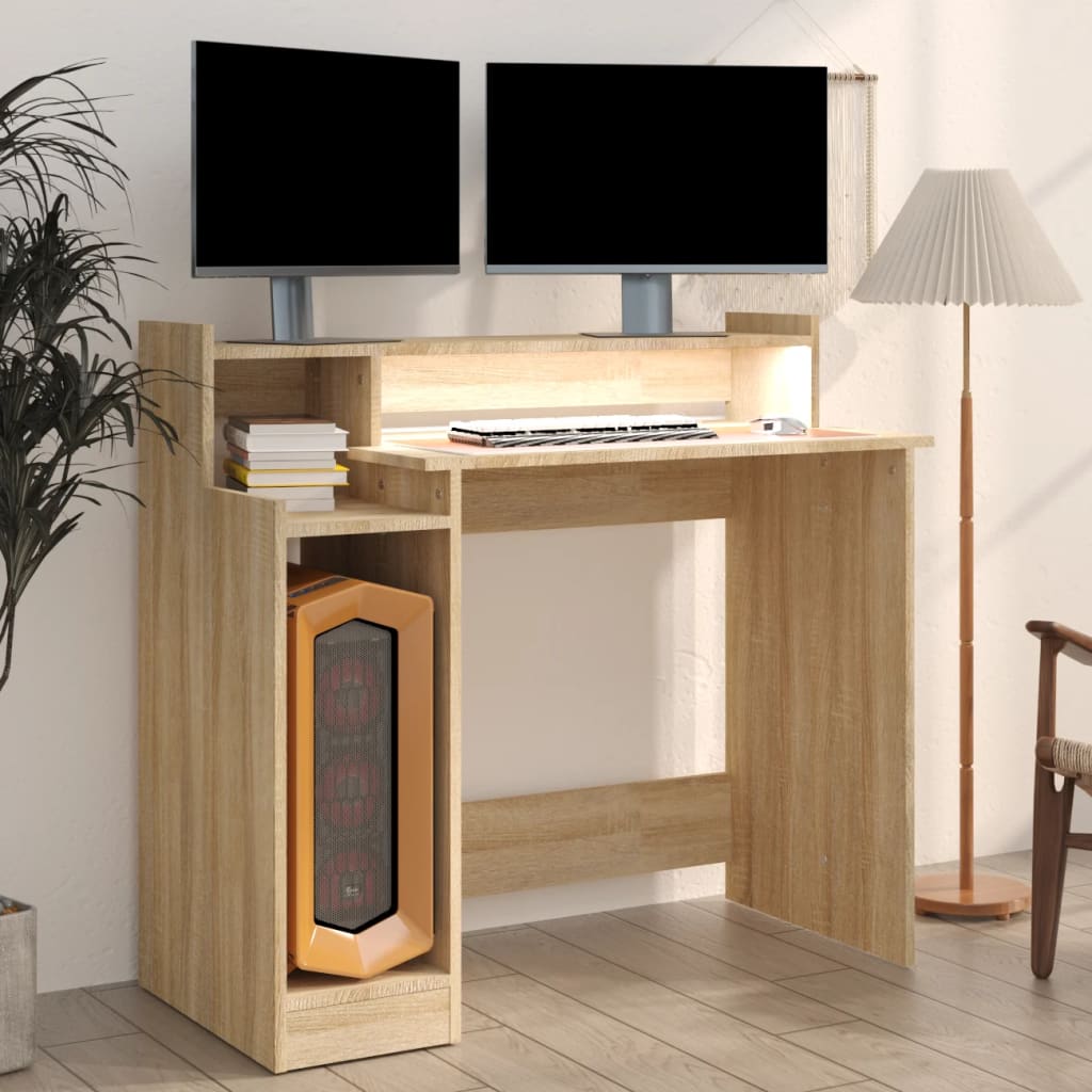 Desk with LED lighting 97x45x90 cm wood sonoma oak color