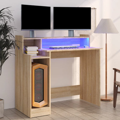 Desk with LED lighting 97x45x90 cm wood sonoma oak color