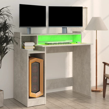 Bureau met LED-verlichting 97x45x90 cm bewerkt hout betongrijs