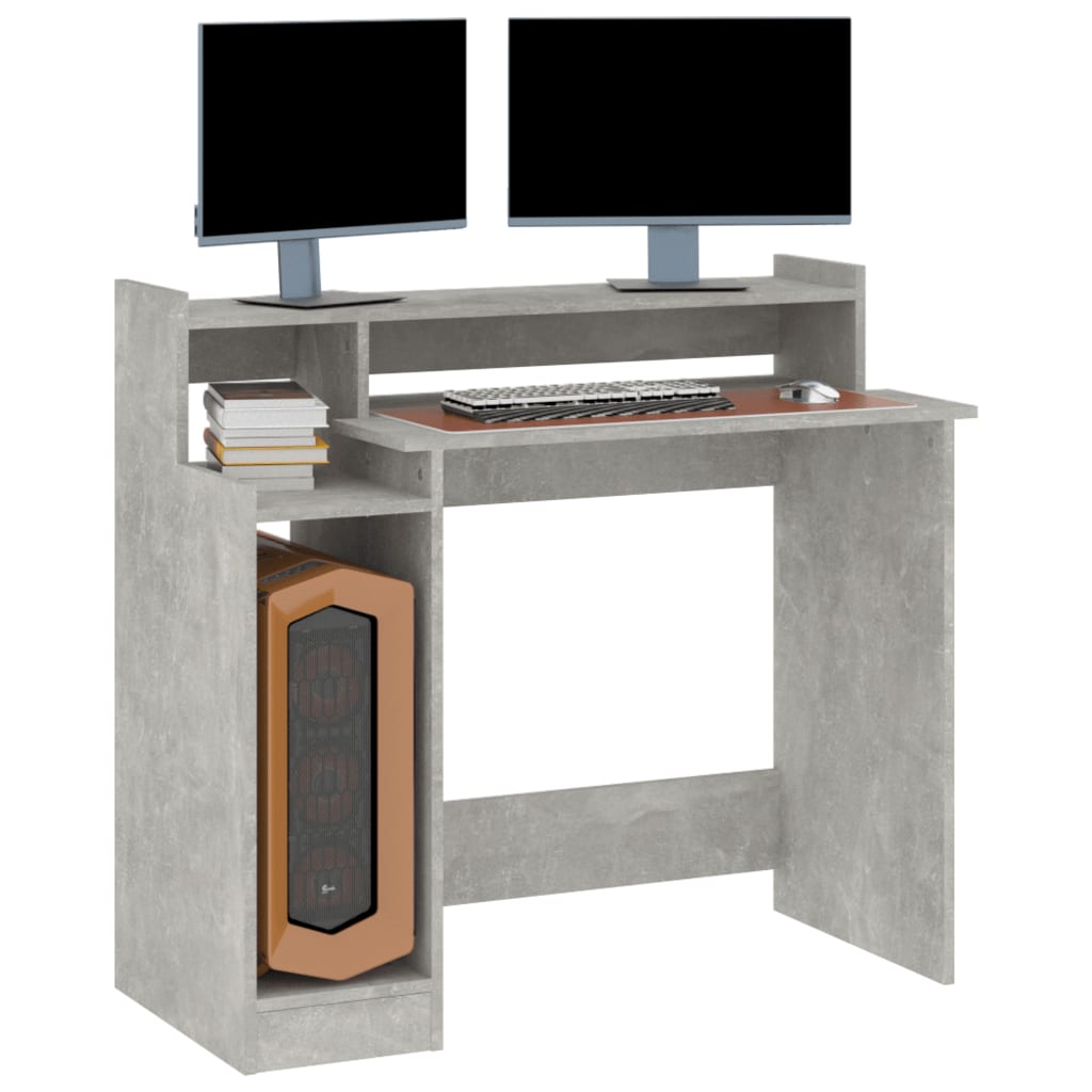 Bureau met LED-verlichting 97x45x90 cm bewerkt hout betongrijs