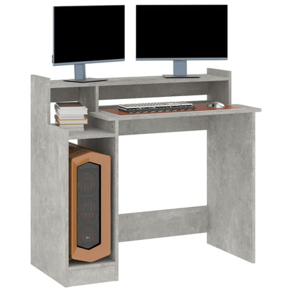Bureau met LED-verlichting 97x45x90 cm bewerkt hout betongrijs