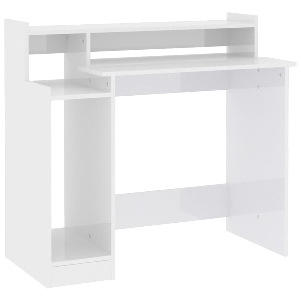 Desk with LED lighting 97x45x90 cm wood high-gloss white