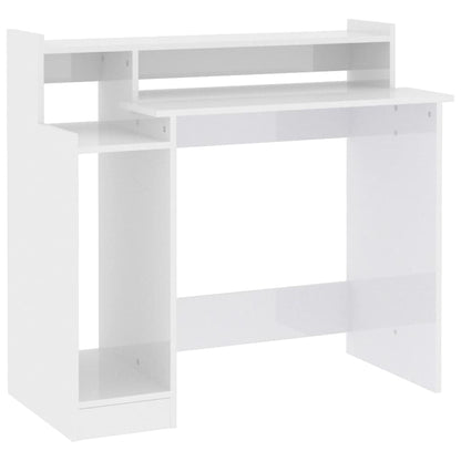 Desk with LED lighting 97x45x90 cm wood high-gloss white