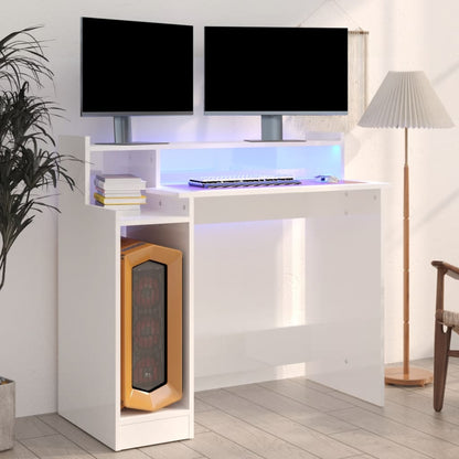 Desk with LED lighting 97x45x90 cm wood high-gloss white