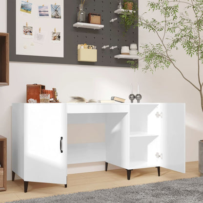 Desk 140x50x75 cm processed wood high-gloss white