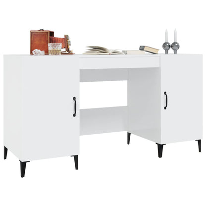 Desk 140x50x75 cm processed wood high-gloss white