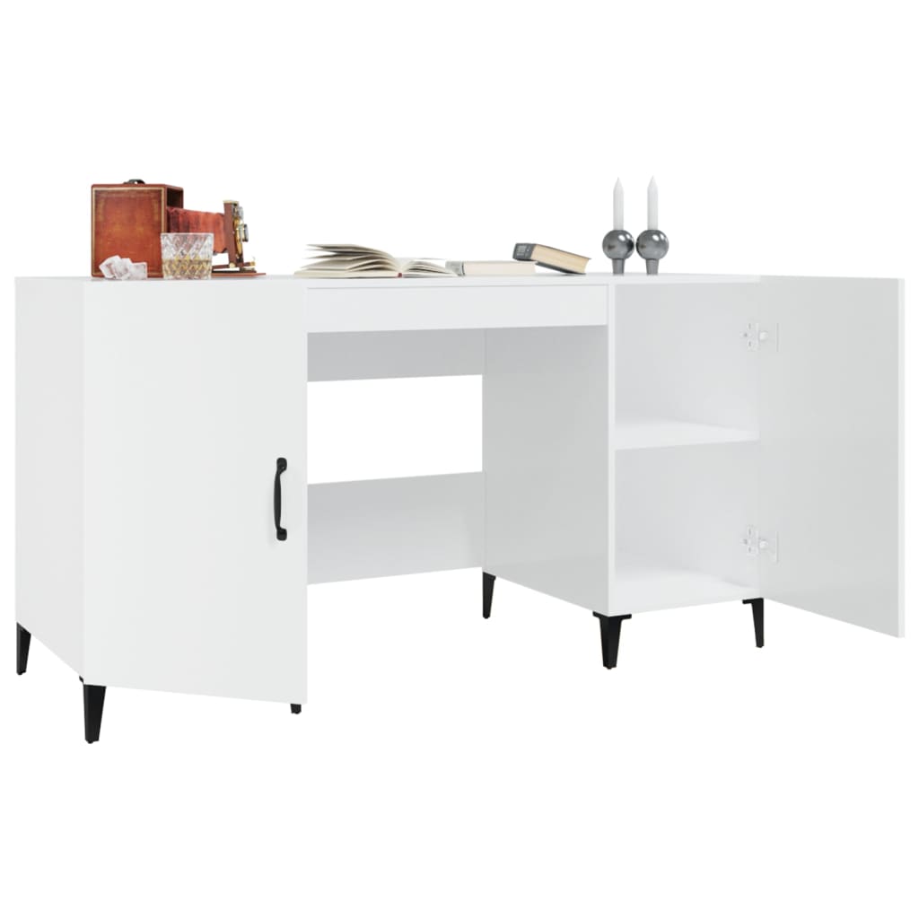Desk 140x50x75 cm processed wood high-gloss white