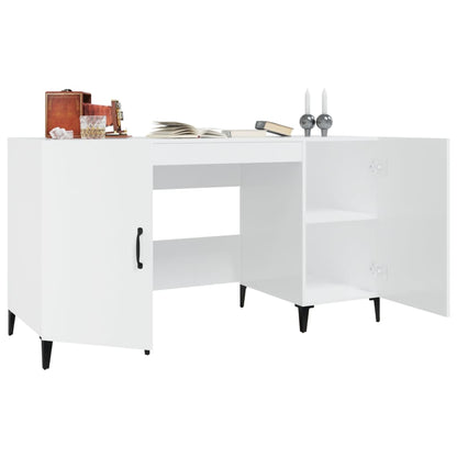 Desk 140x50x75 cm processed wood high-gloss white