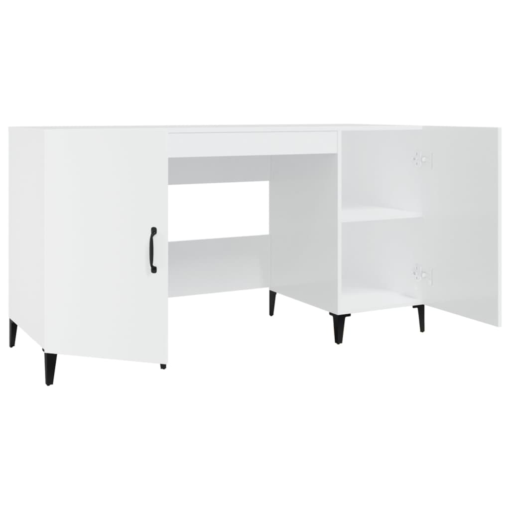 Desk 140x50x75 cm processed wood high-gloss white