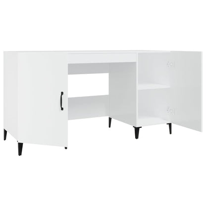 Desk 140x50x75 cm processed wood high-gloss white