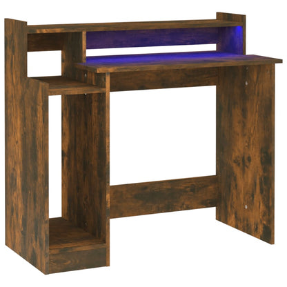 Desk with LED lighting 97x45x90 cm wood smoked oak color