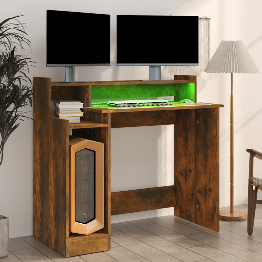 Desk with LED lighting 97x45x90 cm wood smoked oak color