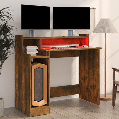 Desk with LED lighting 97x45x90 cm wood smoked oak color