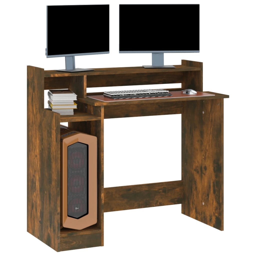 Desk with LED lighting 97x45x90 cm wood smoked oak color