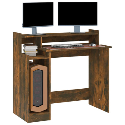 Desk with LED lighting 97x45x90 cm wood smoked oak color