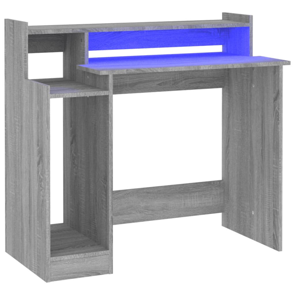 Desk with LED lighting 97x45x90 cm wood gray sonoma oak