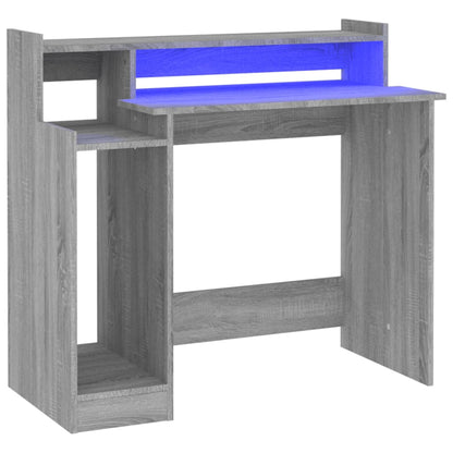 Desk with LED lighting 97x45x90 cm wood gray sonoma oak