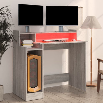 Desk with LED lighting 97x45x90 cm wood gray sonoma oak