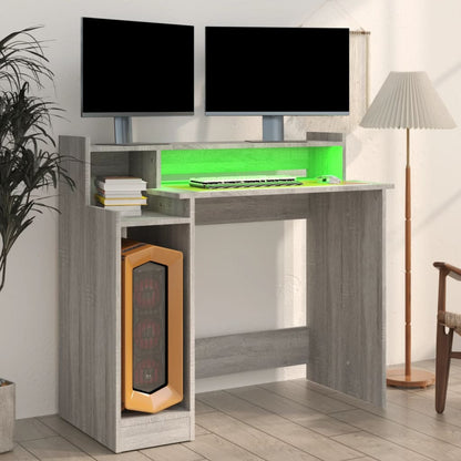 Desk with LED lighting 97x45x90 cm wood gray sonoma oak