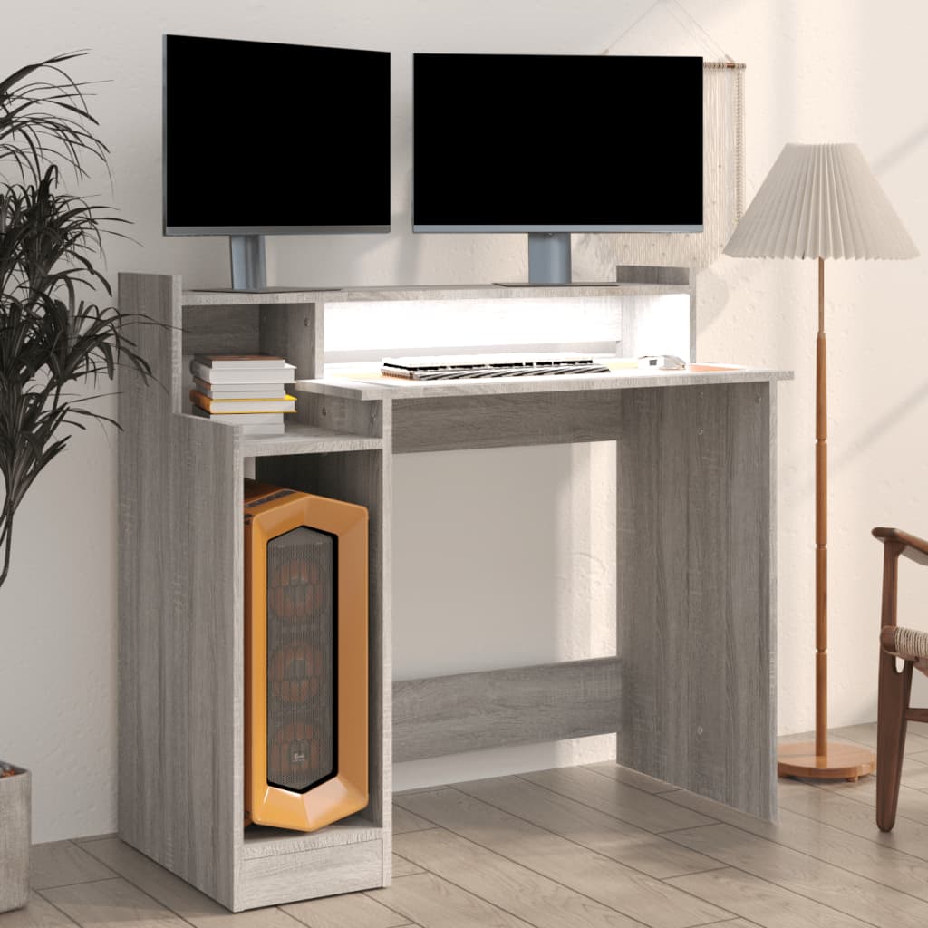 Desk with LED lighting 97x45x90 cm wood gray sonoma oak