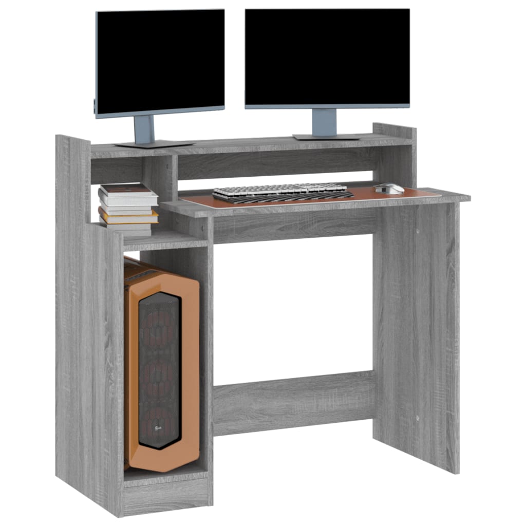 Desk with LED lighting 97x45x90 cm wood gray sonoma oak