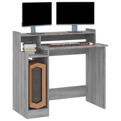 Desk with LED lighting 97x45x90 cm wood gray sonoma oak