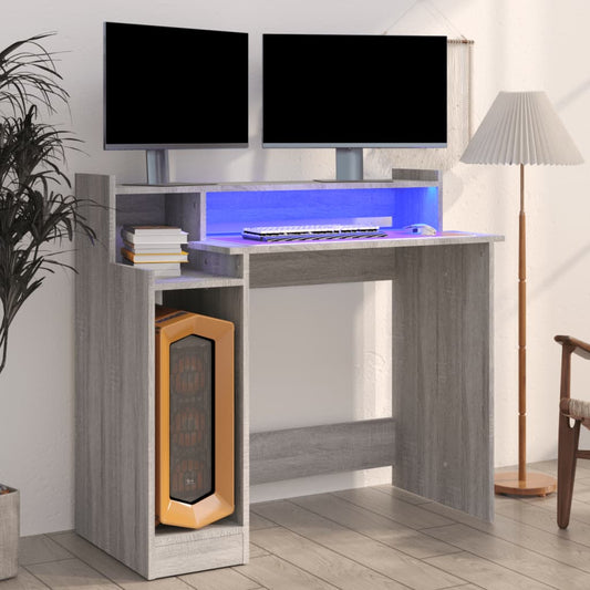 Desk with LED lighting 97x45x90 cm wood gray sonoma oak