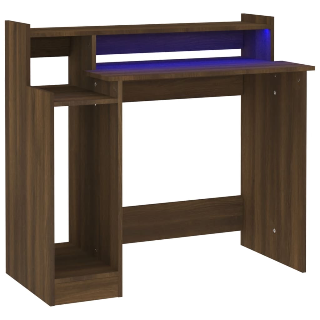 Schreibtisch mit LED-Beleuchtung 97x45x90 cm Holz braun Eiche Farbe
