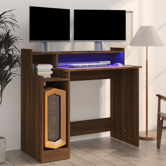 Desk with LED lighting 97x45x90 cm wood brown oak color
