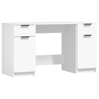Desk with side cabinet, processed wood, white